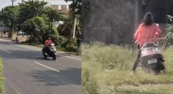 दीदी डर गई, दीदी डर गई.....स्कूटी से जा रही थी लड़की तभी स्पीड में आयी बाइक तो कर दी ऐसी हरकत कि निकल गई हंसी, देखे-VIDEO