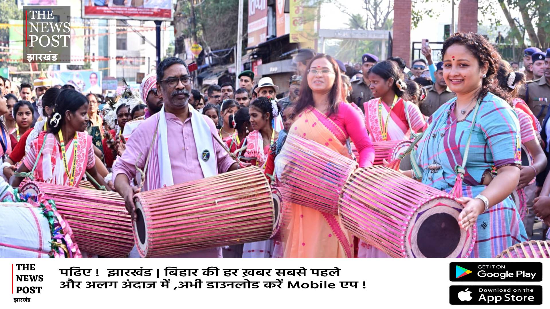 रांची में भव्य जतरा का आयोजन,हेमंत-कल्पना मांदर बजा कर लोगों के साथ झूमे   
