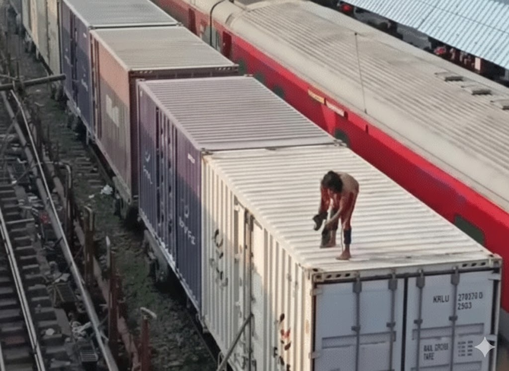 रेल्वे ट्रैक पर हाईवोल्टेज ड्रामा, मालगाड़ी के कंटेनर पर चढ़ युवक हाईटेंशन तार के नीचे दौड़ता रहा, बिजली काटकर बचाई गई जान